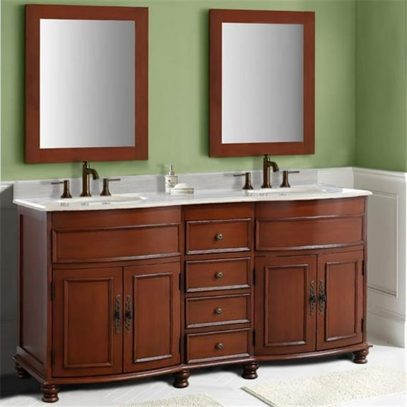 62 in. Double Sink Vanity with Carrara Marble Top, Walnut & Cream