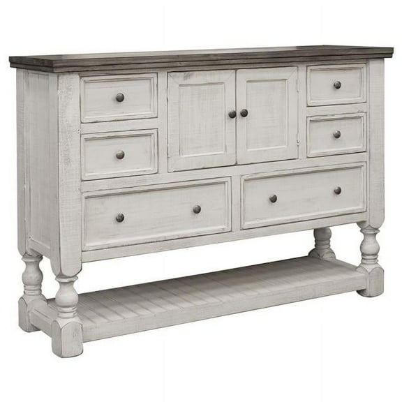 62 in. Solid Wood Six Drawer Triple Dresser, Gray & Ivory