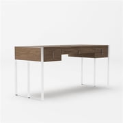 62 in. Walnut Manufactured Wood Rectangular Writing Desk with Four Drawers, Brown