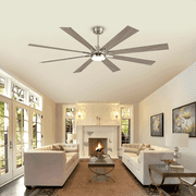 62" Modern Industrial Ceiling Fan with Light and Remote, 8 Blades Large Indoor Outdoor Ceiling Fan for Patios Living Room Shop Garage, Quiet Reversible DC Motor