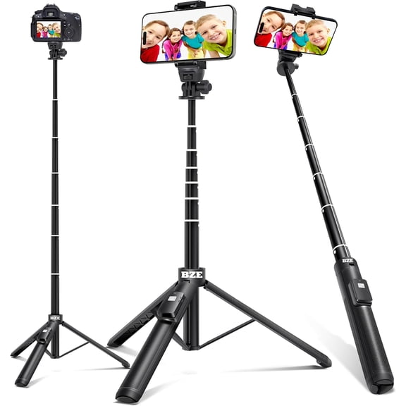62 inches Extendable Selfie Stick Tripod with Wireless Remote & Phone Holder, Portable Aluminum Alloy 3 in 1 Stand for Group Photos, Vlogging & Travel Compatible with All Smartphones
