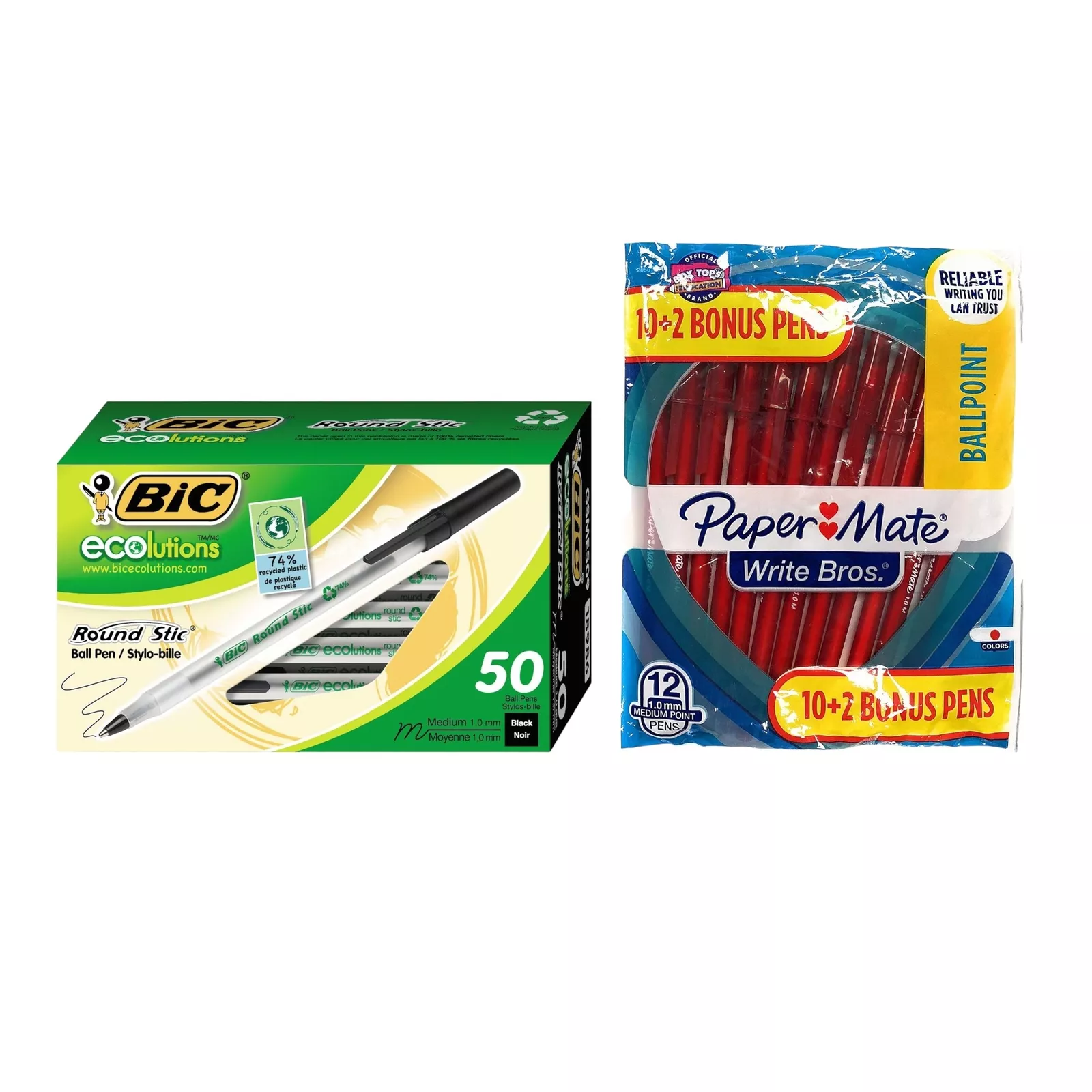 62 pc Ballpoint Pen Pack - Bic ECOlutions Black Ink 50pc/Paper Mate Red Ink 12pc