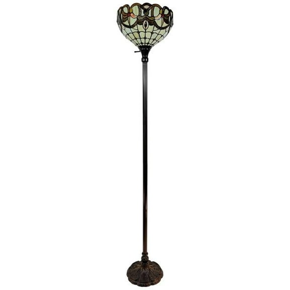 62 x 12 x 12 in. Brown Traditional Shaped Floor Lamp with White & Brown Stained Glass Bowl Shade