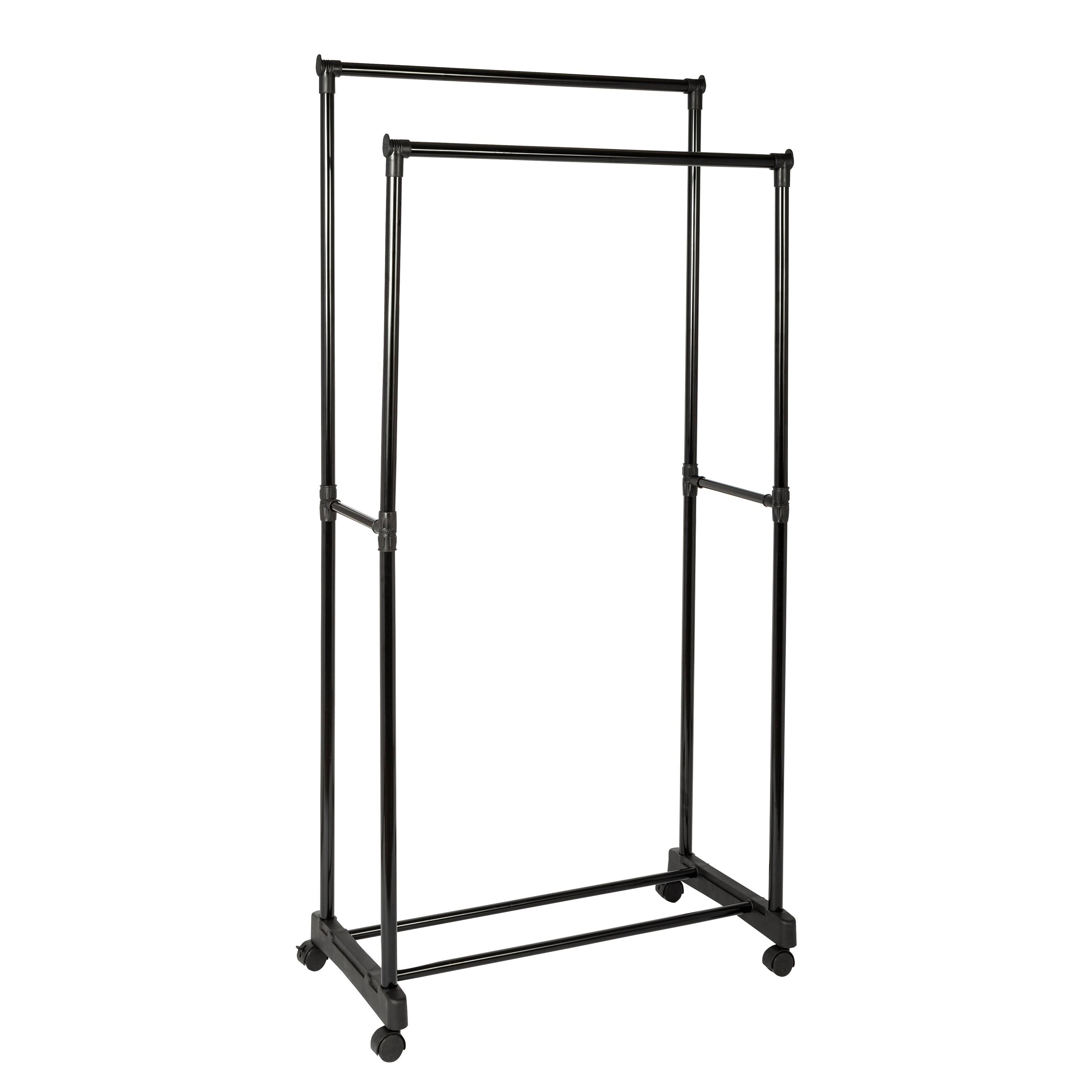 62 x 29Inch Black Rolling Double Bar Garment Rack
