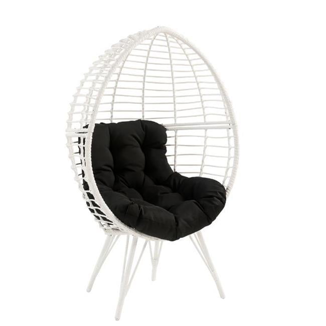 Galzed Teardrop Patio Lounge Chair with White Wicker and Black Cushion