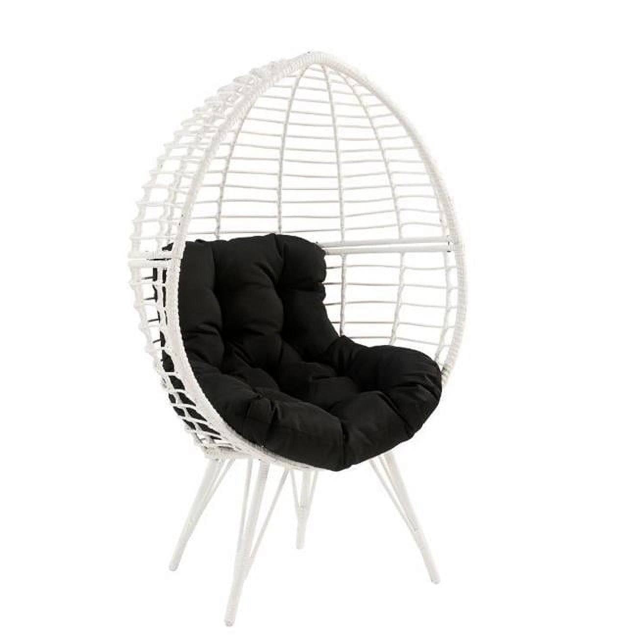 Galzed Teardrop Patio Lounge Chair with White Wicker and Black Cushion