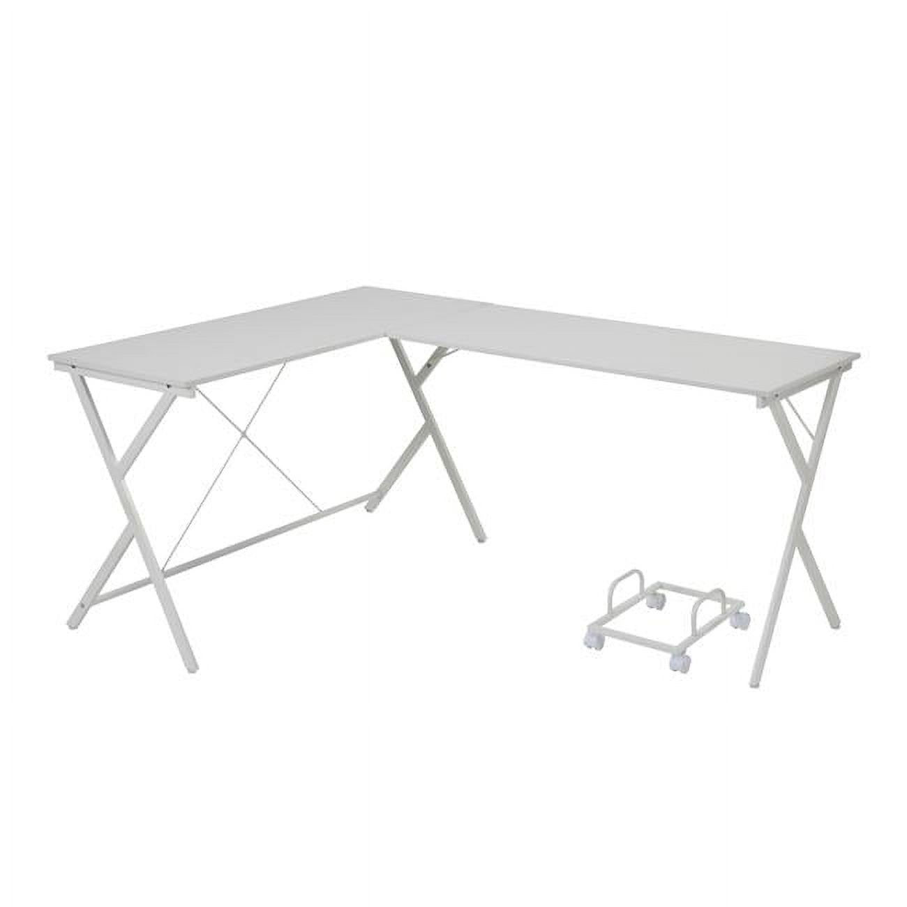 Modern L-Shaped White Wood Computer Desk with USB & Filing Cabinet