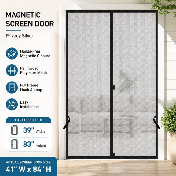62 x 81 Inch Magnetic Screen Door, Fits 60 x 80 Inch Doors, Reinforced Polyester Mesh with Full Frame Hook & Loop, Hands-Free Magnetic Closure, Bug and Insect Barrier