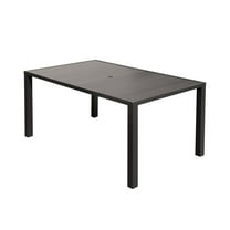 62"x38" Outdoor Dining Table for 6, Square Patio Dining Table with Umbrella Hole and Metal Frame, Weather-Resistant Backyard Bistro Table for Garden