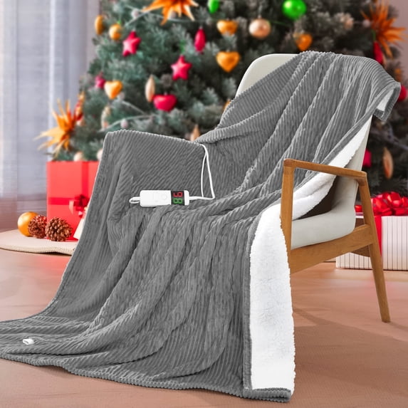 62"x84" Heated Electric Blanket Fast Heating Lap Flannel Blankets, 1/2/4/6/8 Hours Auto-off 10 Heat Level Winter Throw Blankets, Over-heat Protection Flannel Heater Throws, Machine Washable, Grey