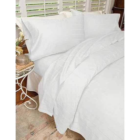 620 Thread Count Egyptian Cotton Stripe Damask Sheet Set White / Queen