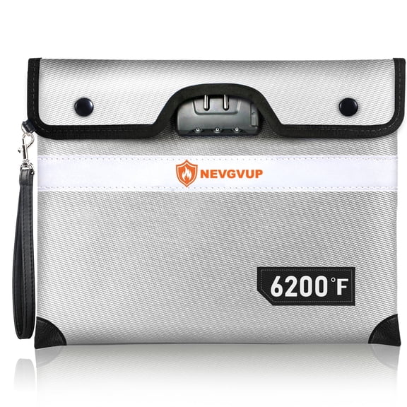 6200°F Fireproof Document Bag with Lock, Upgraded Fire proof Money Bag for Cash with Zipper/Reflective Strip, 9 Layers of Heat Insulated Materials, Water Resistant Fireproof Bag for Documents