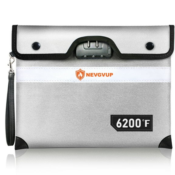 6200F Fireproof Document Bag with Lock, Upgraded Fire proof Money Bag for Cash with Zipper/Reflective Strip, 9 Layers of Heat Insulated Materials, Water Resistant Fireproof Bag for Documents