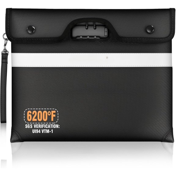 6200? Fireproof Document Bag with Lock, Portable  Bag, Water Resistant Envelope with Reflective Strip