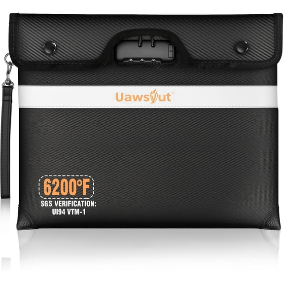 6200 Fireproof Document Bag with Lock, Portable Money Bag, Water Resistant Envelope with Reflective Strip