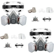 6200 Respirator Mask with Filters, Reusable Anti-fog Glass Gas Mask with Activated Carbon Filters Against Dust Organic Vapor, Ideal for Painting, Woodworking, Sanding, Spraying- (2 Pack)