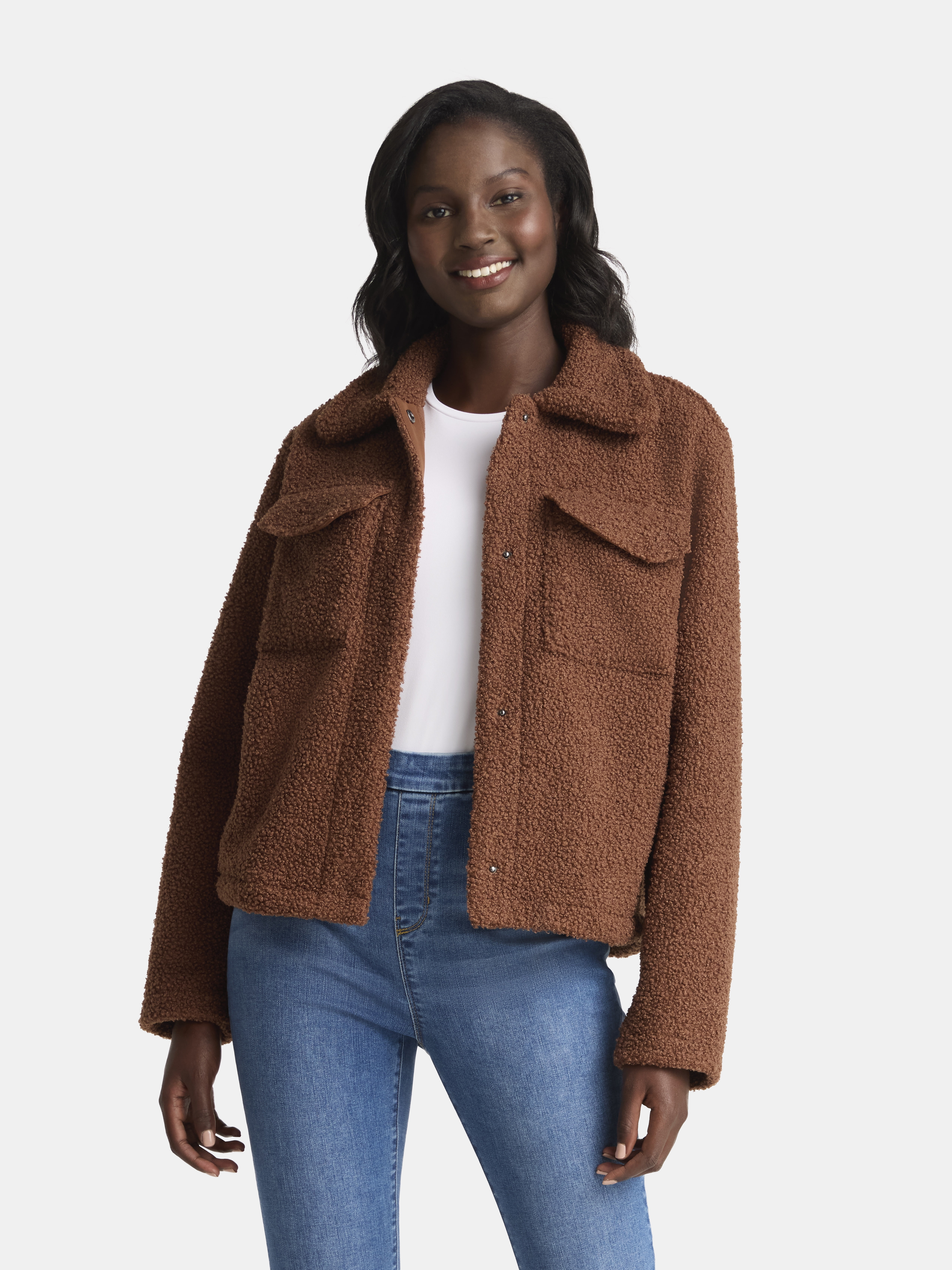 Time and Tru Women's Boucle Trucker Jacket, Midweight, Sizes XS-2X