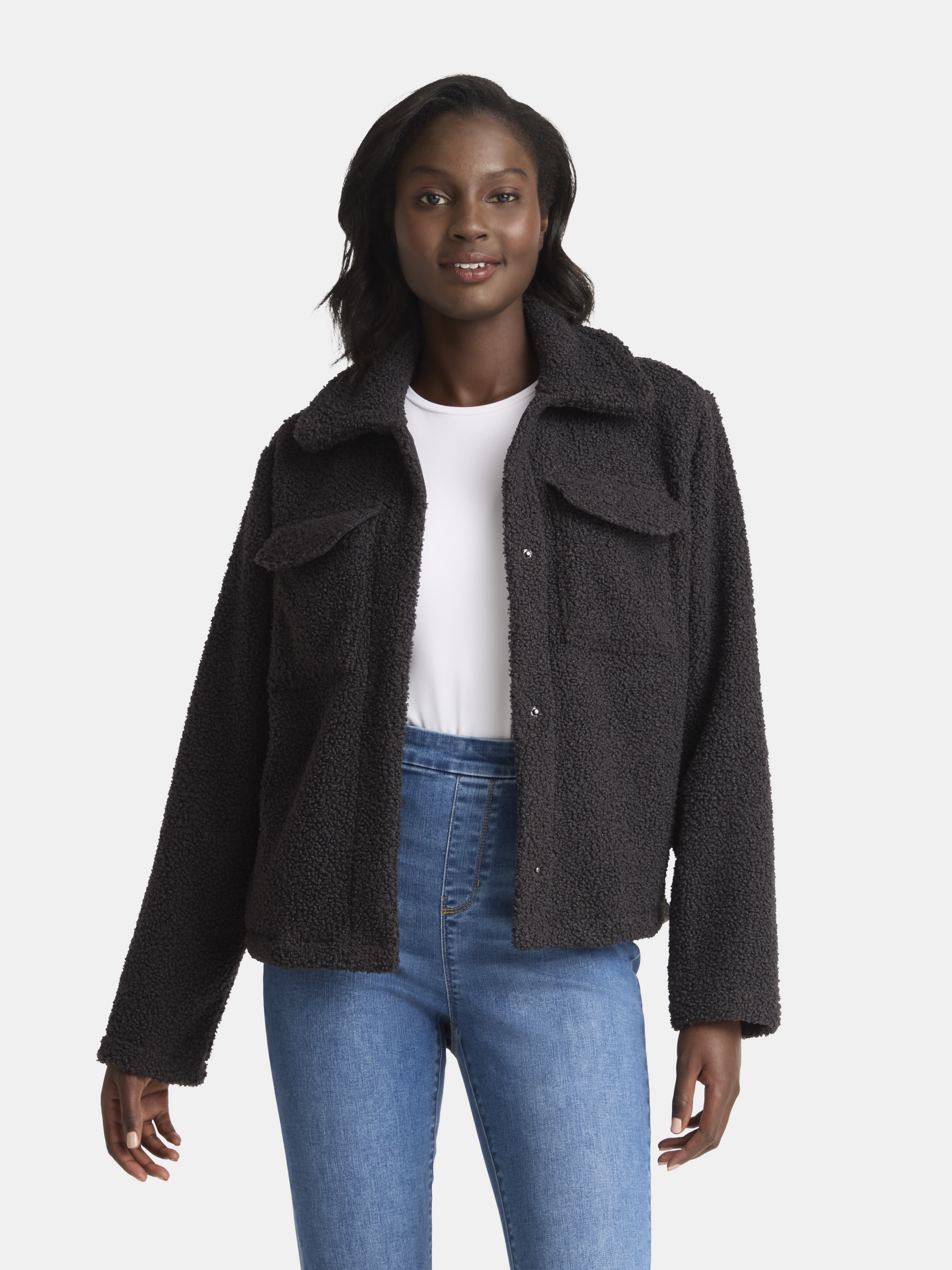 Time and Tru Women's Boucle Trucker Jacket, Midweight, Sizes XS-2X