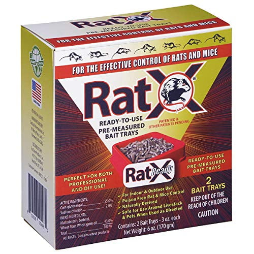 620104, Ratx All-Natural Non-Toxic Humane Rat And Mouse Killer Pellets,  Ready-To-Use Pre-Measured 3 Oz. Bait Trays, 2-Pack