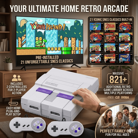821Games Wireless High Definition Retro Game Console, Retro Two Player Game Console with Two Game Controllers | Compatible with TVs, Computers, and Projectors, Great Choice for Holiday and Cozy Momen