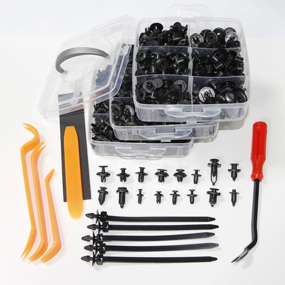 620Pcs Car Retainer Clips Plastic Fasteners Kit - 16 Popular Sizes Auto Push Pin Rivets Set - Bumper Door Trim Panel Clips with Fastener Removal Tool Cable Ties