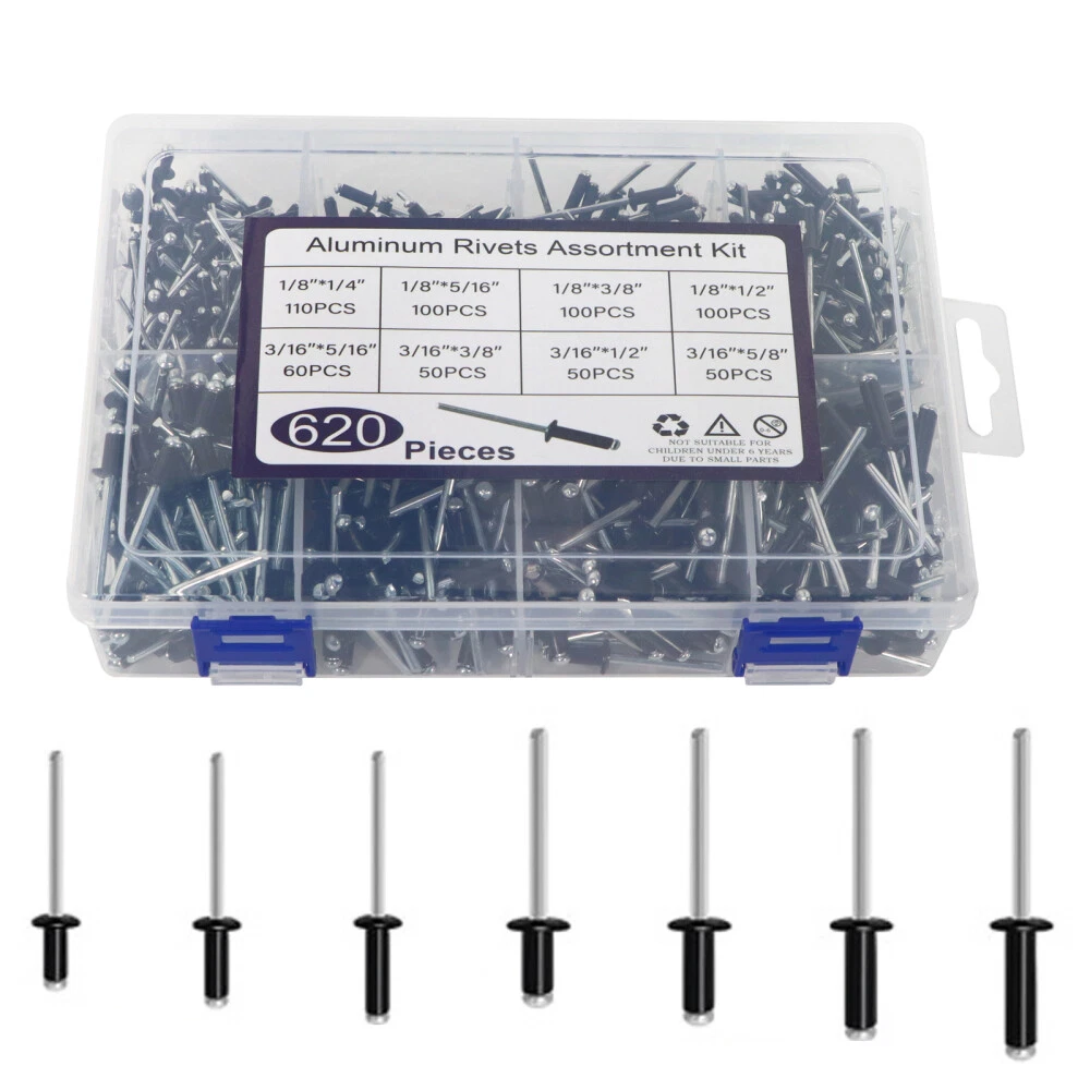 620Pcs Pop Rivets Assortment Aluminum Blind Rivets 8 Size Blind Rivet ...