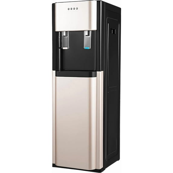 620W Floor Standing Water Cooler, Bottom Loading Water Dispenser for 5 Gallon Bottle, 3 Temperature Settings Water Jug (Hot, Cold & Room Water) for Home, Offices (Gold)