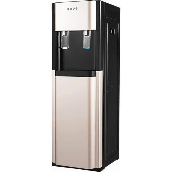 620W Floor Standing Water Cooler, Bottom Loading Water Dispenser for 5 Gallon Bottle, 3 Temperature Settings Water Jug (Hot, Cold & Room Water) for Home, Offices (Gold)