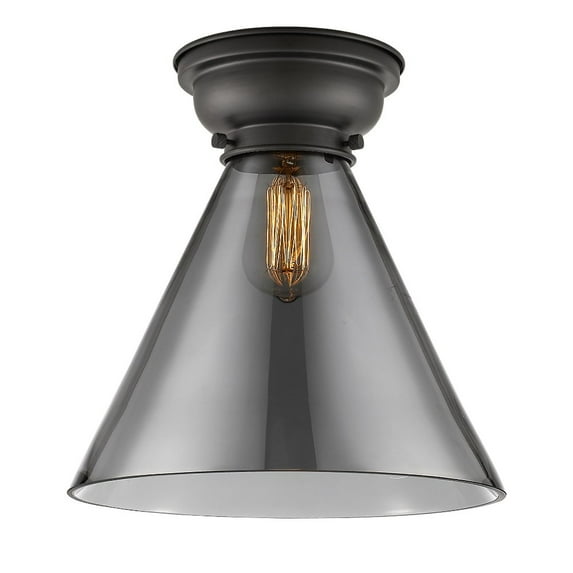 623-1F-BK-G43-L-Innovations Lighting-Cone - 1 Light Flush Mount In Industrial Style-11.4 Inches Tall and 12 Inches Wide-Matte Black Finish-Light Smoke