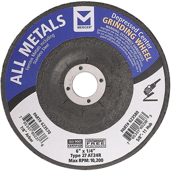 623570 Type 27 Depressed Center Grinding Wheel, For All Metals, 6" x 1/4" x 7/8", 25-Pack