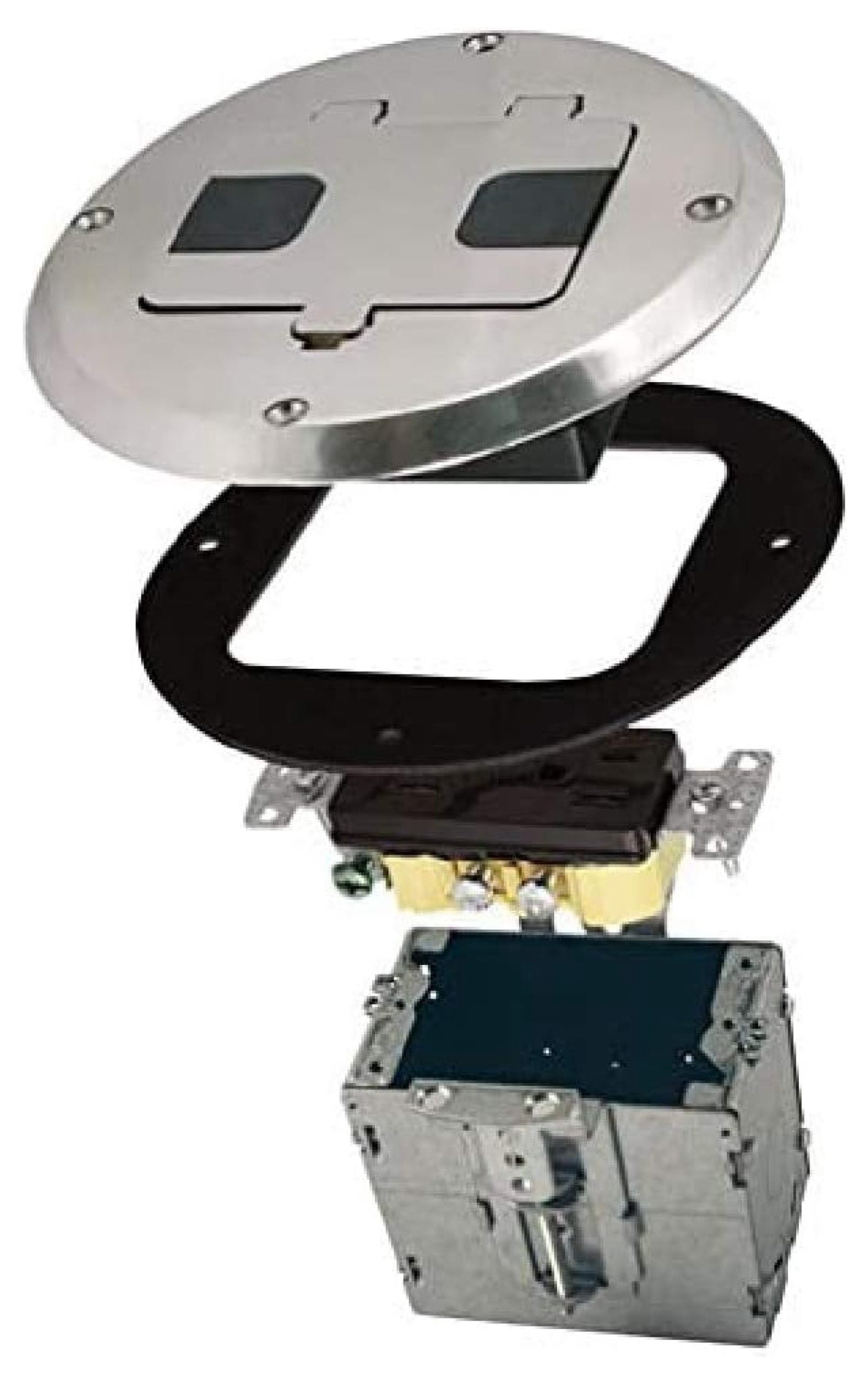 6239NI Floor Kit with Recessed Duplex 15A TR Device and Adjustable Steel Box, 1-Gang, Floor Box Kit Nickel