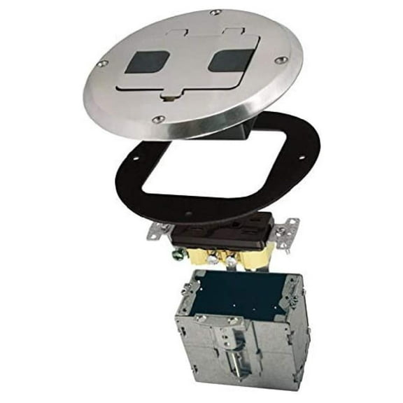 6239NI Floor Kit with Recessed Duplex 15A TR Device and Adjustable Steel Box, 1-Gang, Floor Box Kit Nickel