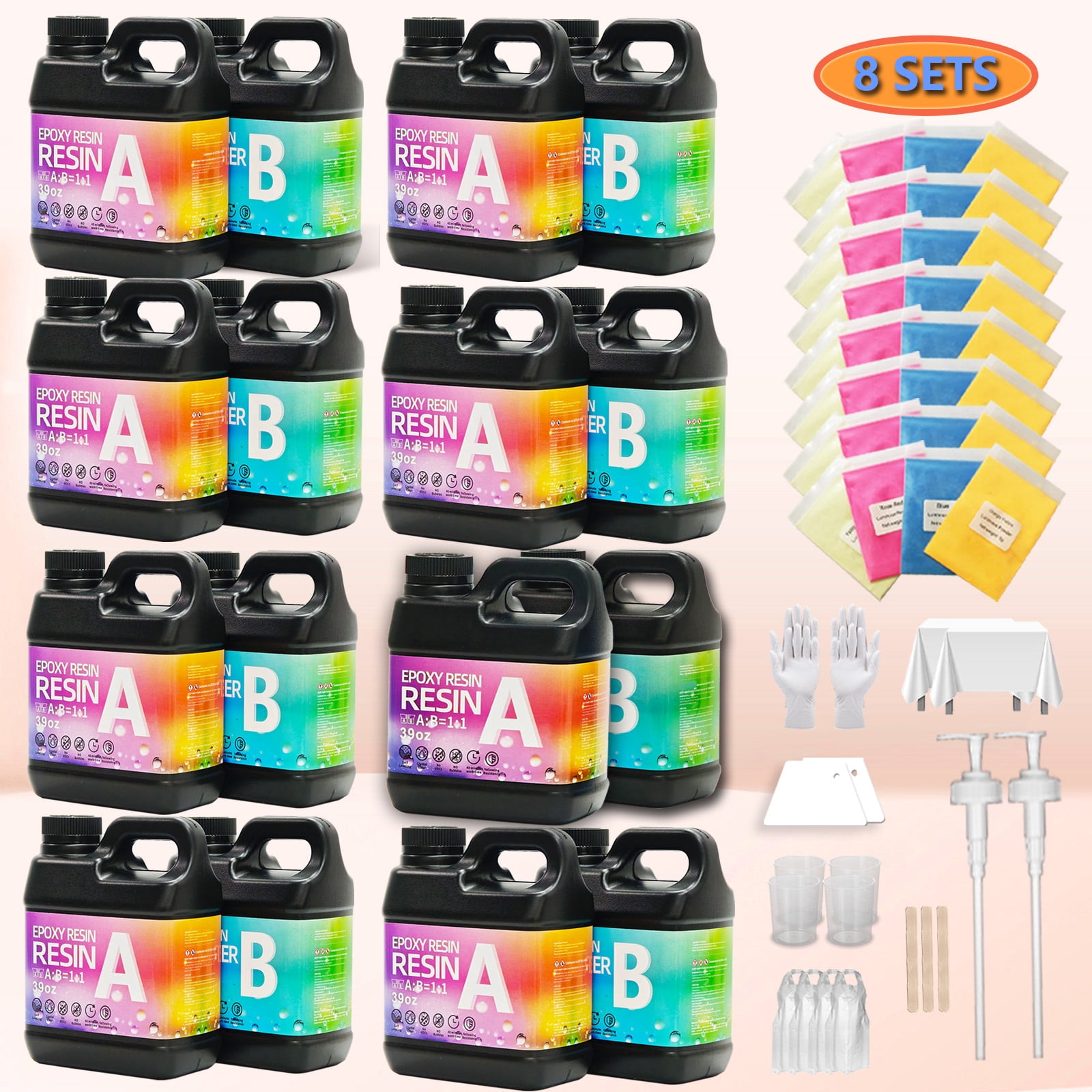 624OZ Epoxy Resin Kit，With 32 luminous power Crystal Clear Epoxy Resin, Strong, Bubble-Free, Anti-Yellowing Art Resin That, Suitable for Casting, DIY, Molds, Jewelry, Easy to Mix 1:1 Ratio