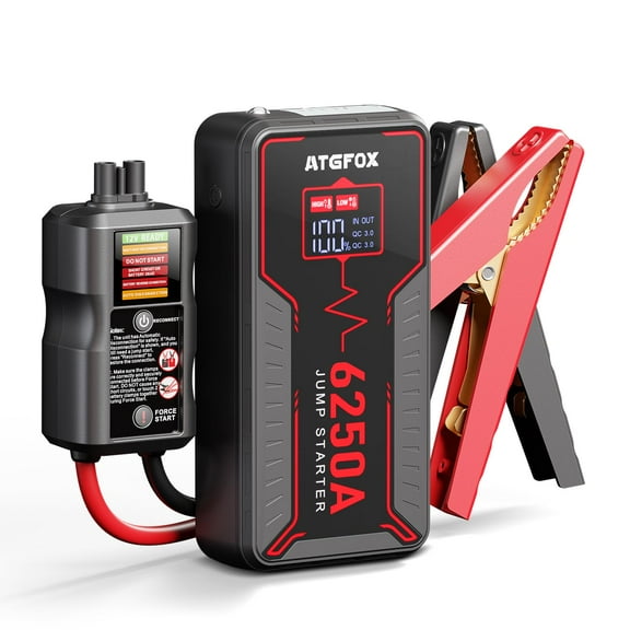 6250A Portable Car Jump Starter with Smart LCD Jumper Cables (Up to 8.5L Gas, 6.0L Diesel), 12V Battery Booster Jump Box with 48-Month Standby, 0V Force Start, 18W USB-C Fast Charge 88.8Wh Power Bank