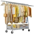 thumbnail image 1 of EnHomee 625LBS Heavy Duty Clothes Rack, Double Rod Clothing Rack with Wheels, 70"H Adjustable Garment Rack with Metal Basket, 1 of 8