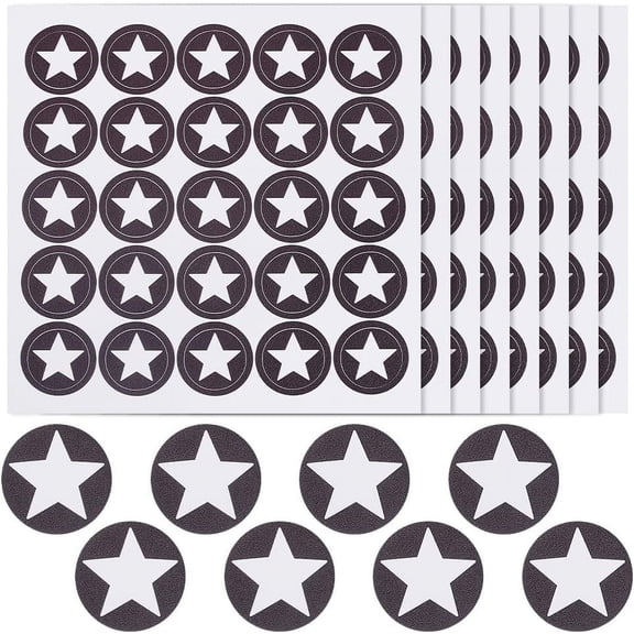 625pcs Football Helmet Stickers 1.1 Inch Star Stickers Self Adhesive Helmet Stickers Round Star Stickers Black White Waterproof Star Helmet Decal DIY for Youth Football Baseball Hockey Trophy