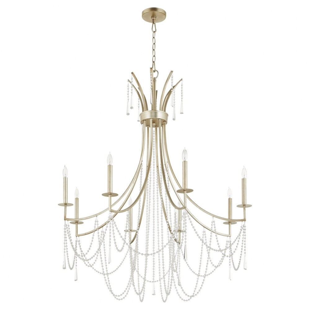 Antique Silver 8-Light Chandelier with Crystal Beads