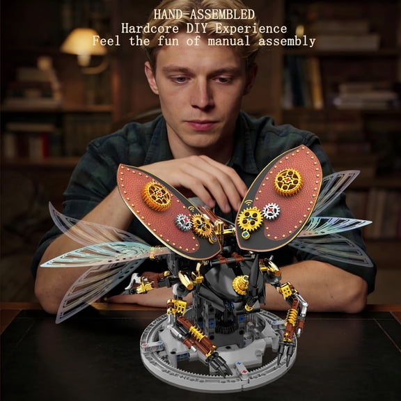 628PCS Steam Punk Beetle Model Building Kit, Electric Motor, 21cm Insect Assembly, Collectible Desk Toy
