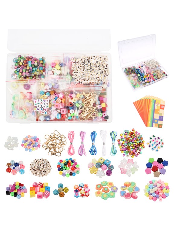 628Pcs Assorted Beaded Keychain Making Kit with Alphabet Beads Flower Charms Keychain Kit for DIY