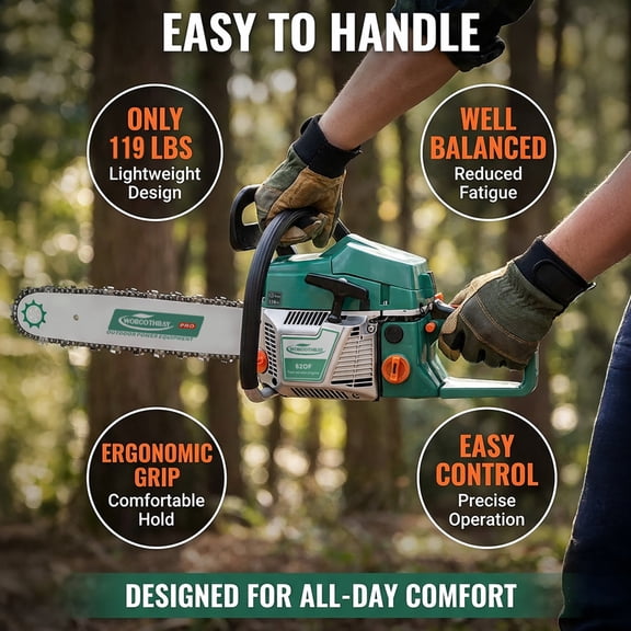 62CC 2-Stroke Gas Chainsaw with 20" Guide Bar & Chain, Powerful Gasoline Engine Wood Cutting Saw, Anti-Vibration & Quick-Start for Tree Pruning, Land Clearing, Firewood Prep