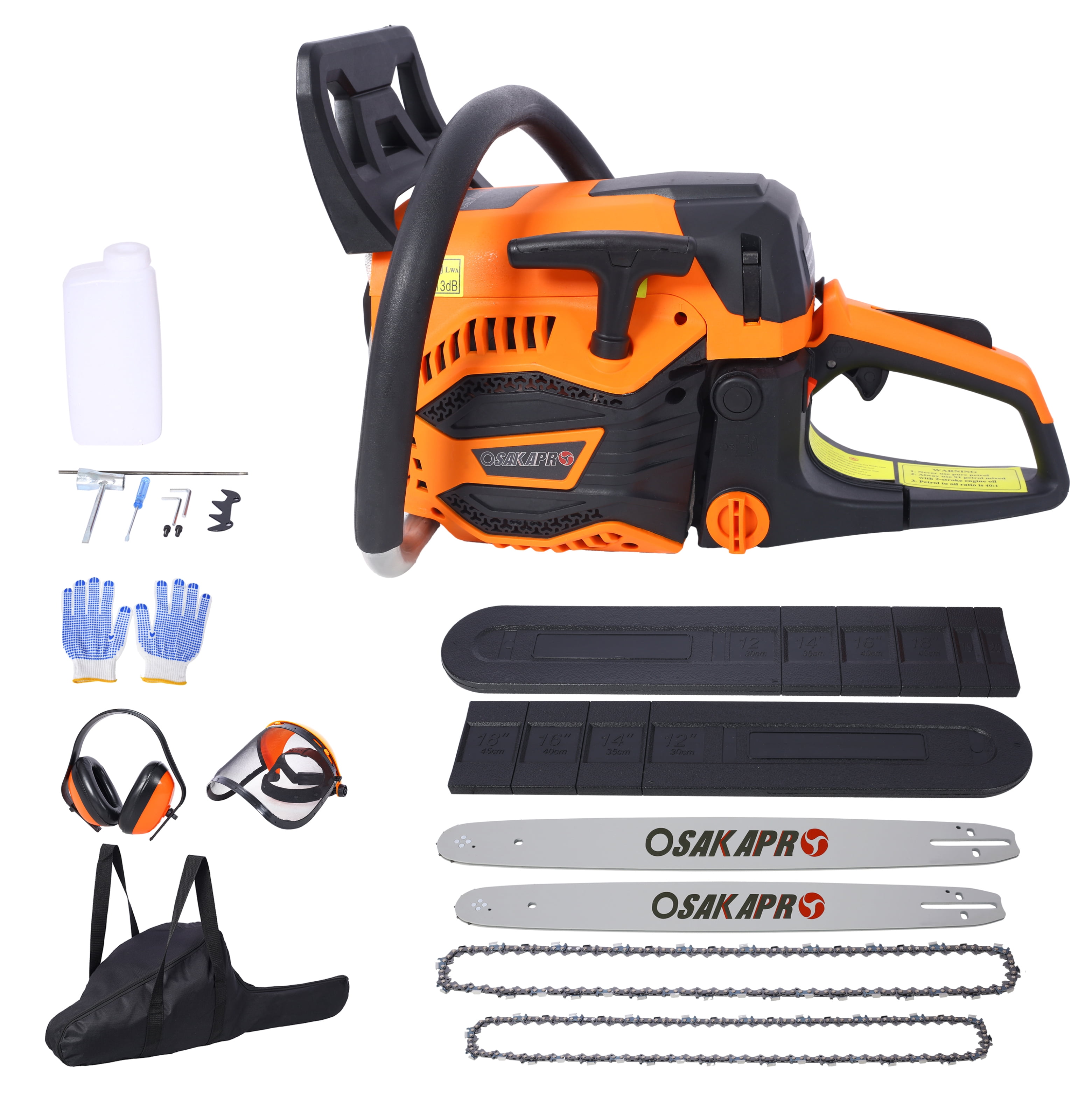 62CC Gas Chainsaw, 2-Cycle Petrol Chainsaw 18/20 Inch, Wood Cutting Chainsaw with Safety Kit & Bag, EPA Compliant