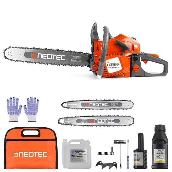 62CC Gas Powered Chainsaw with 18 Inch and 22 Inch Bar Handheld Cordless Ergonomic Chainsaws 2-Cycle Petrol Gas Chain Saw for Backyard Storm Cleanup Tree Cutting Firewood Wood