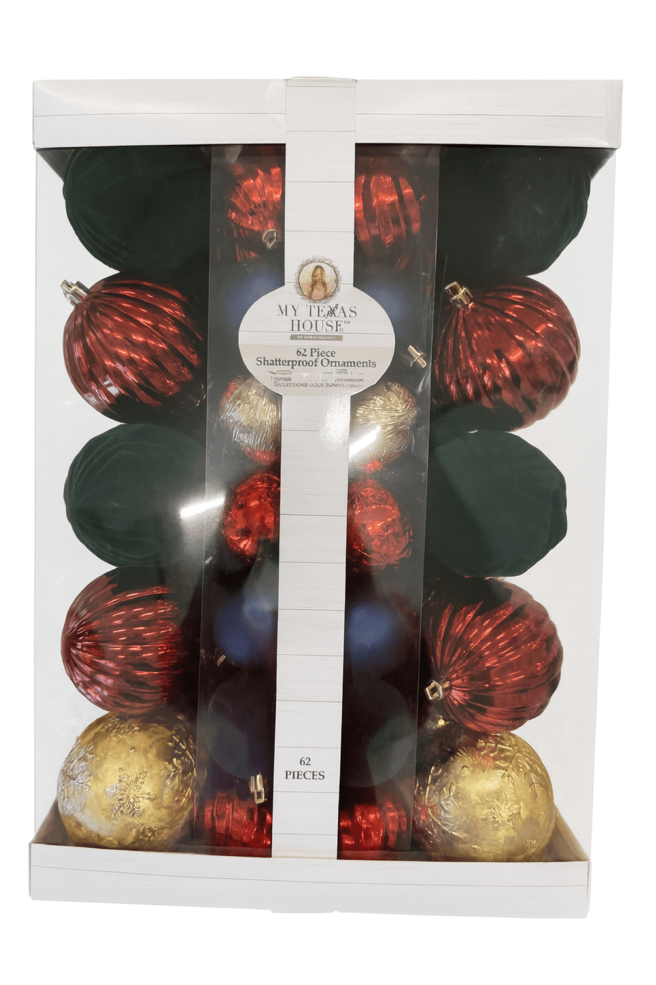 62 Count Multicolor Shatterproof Christmas Ornaments, by My Texas