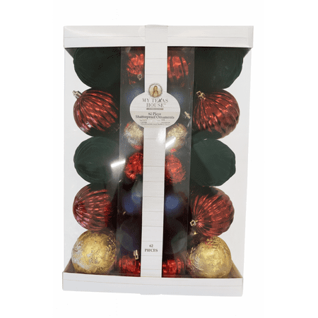 62 Count Multicolor Shatterproof Christmas Ornaments, by My Texas House