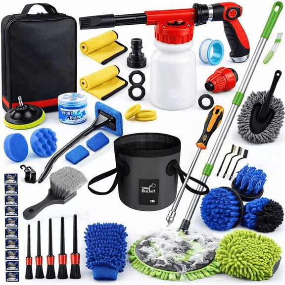 62PCS Car Wash Cleaning Kit,Car Wash Brush with Long Handle,Car Detailing Kit with Foam Gun,Car Cleaning Supplies, Car Detailing Kit