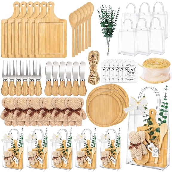 62Pcs Baby Shower Prizes for Game Winners, 6 Sets Cheese Board Spoon Fork Bear Towel Thank You Card and Gift Bags, Baby Shower Gifts for Guest, Bridal Shower Party Favors