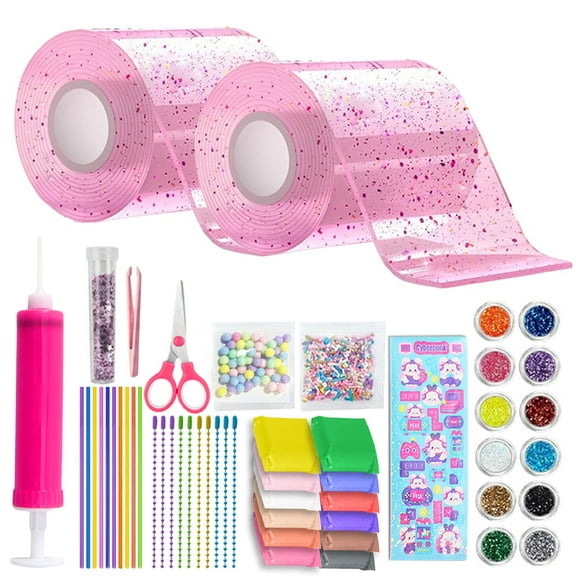 62Pcs Nano Tape Bubbles Set, 3M Nano Double Sided Tape, 2 Rolls Colored Bubble Tape, Magic Bubble Tape Toy Kit, Nano Tape Bubble Craft Kit For Girls, Boys - Pink