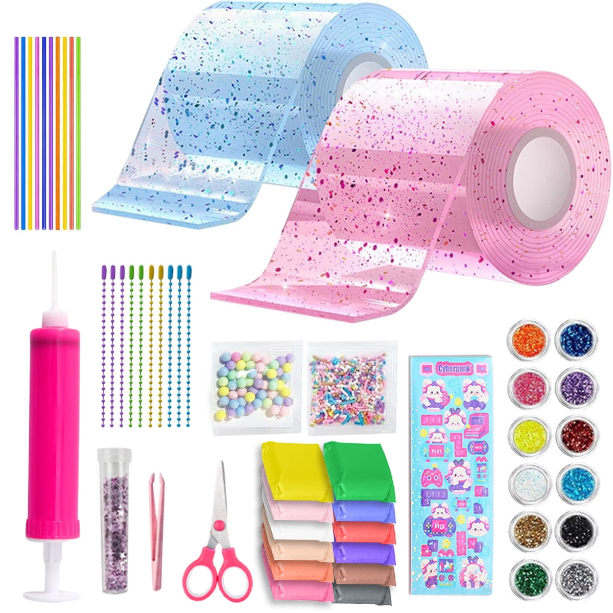 62Pcs Nano Tape Bubbles Set, 3M Nano Double Sided Tape, 2 Rolls Colored Bubble Tape, Magic Bubble Tape Toy Kit, Nano Tape Bubble Craft Kit For Girls, Boys - Pink+Blue