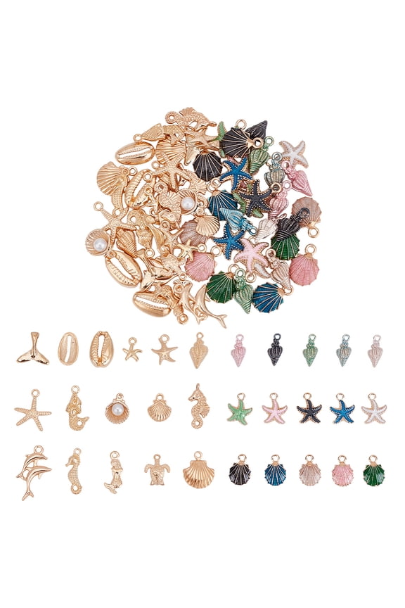62Pcs Ocean Starfish Seashell Charms 31 Styles Tibetan Conch Ocean Charms Colorful Enamel Sea Animal Charm Summer Charm for Jewelry Making