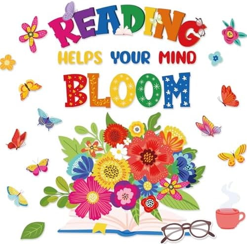 62Pcs Reading Bulletin Board Decorations, Reading Helps Your Mind Bloom ...